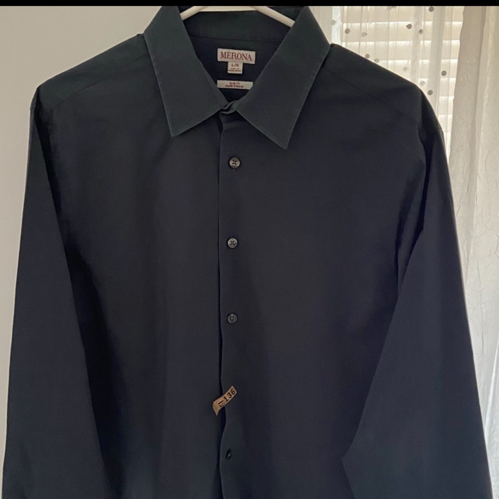 Merona Men: Size: L Slim Fit Dark Grey Dress Shirt.